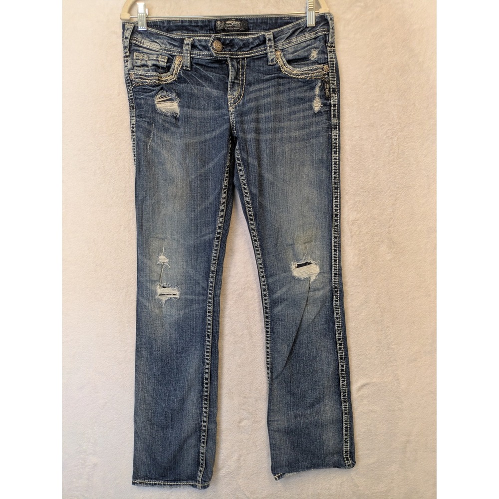 Silver Jeans Tuesday Bootcut Women's W31 L33 Distressed Embroidered Low Rise